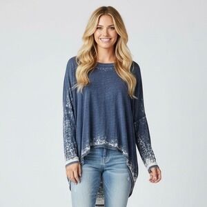 Chaser High Low Burnout‎ Shirt Women Small Blue Dolman Sleeves Drape Back Boho